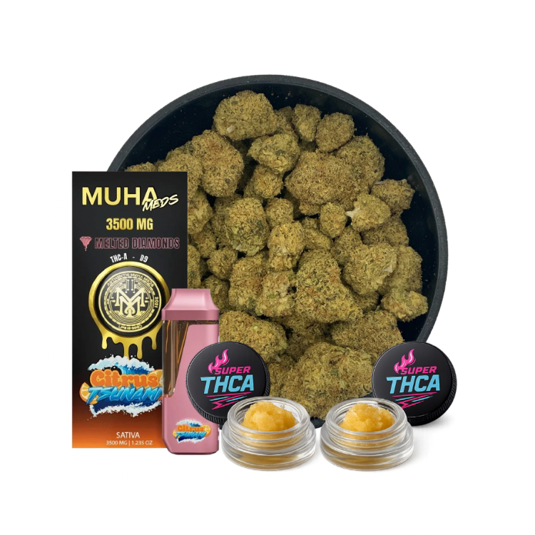 Super Bundle - OZ of Gary Payton Indoor, 3.5g Muha Meds Vape & 2g Sugar Wax